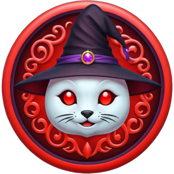 iOS emoji, dark fantasy magic seal, witch symbol, web pattern, red glow, minimal clean style emoji