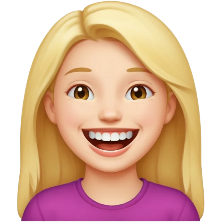 Laughing emoji of a girl and gap between the upper two teeth emoji