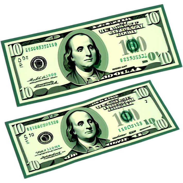 3D realistic US 100 dollar bill sticker, slight perspective, centered, clean cutout, transparent background, no text, no watermark emoji