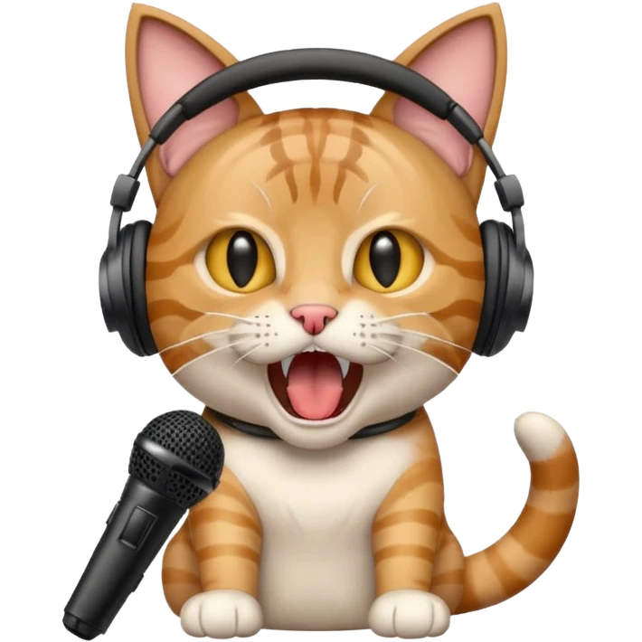 gato gritando con un microfono y con auriculares emoji