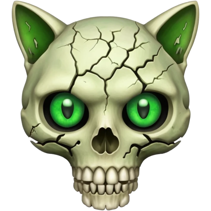 Zombie cat skull with green eyes emoji