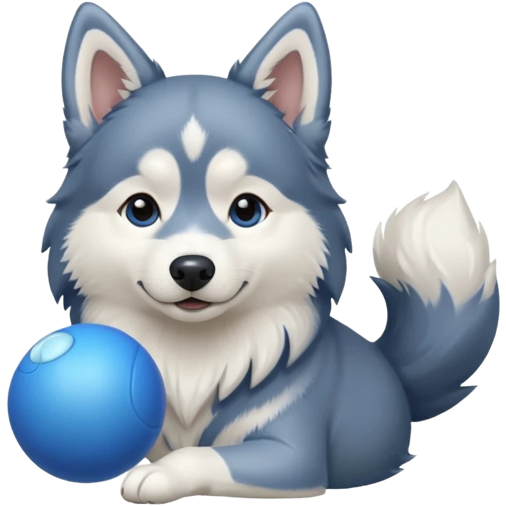 long hair Husky with a blue ball emoji