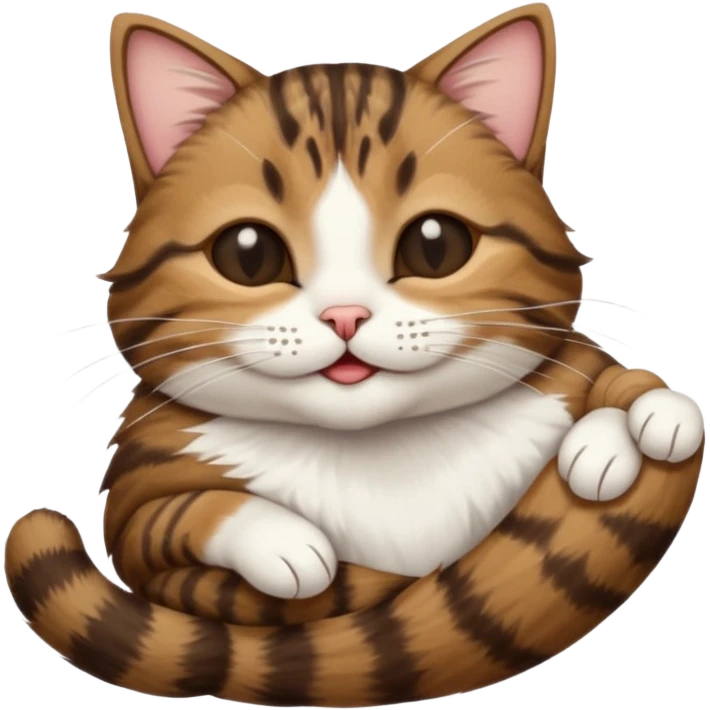 dark brown tabby and white cat in funny positions upside down with eyes closed emoji