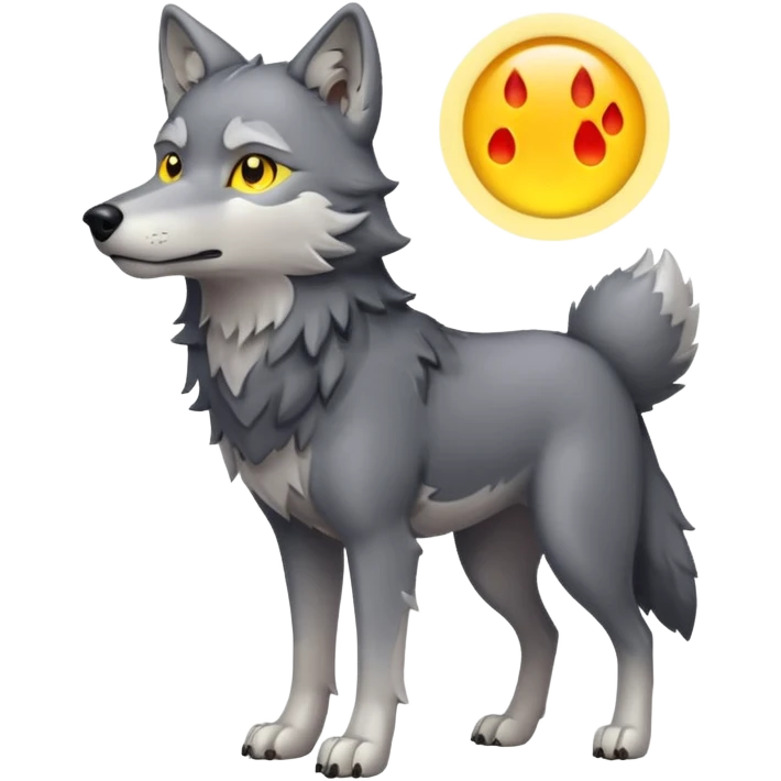 Where wolf with glowing yellow eyes looking at the camera standing on two legs  emoji