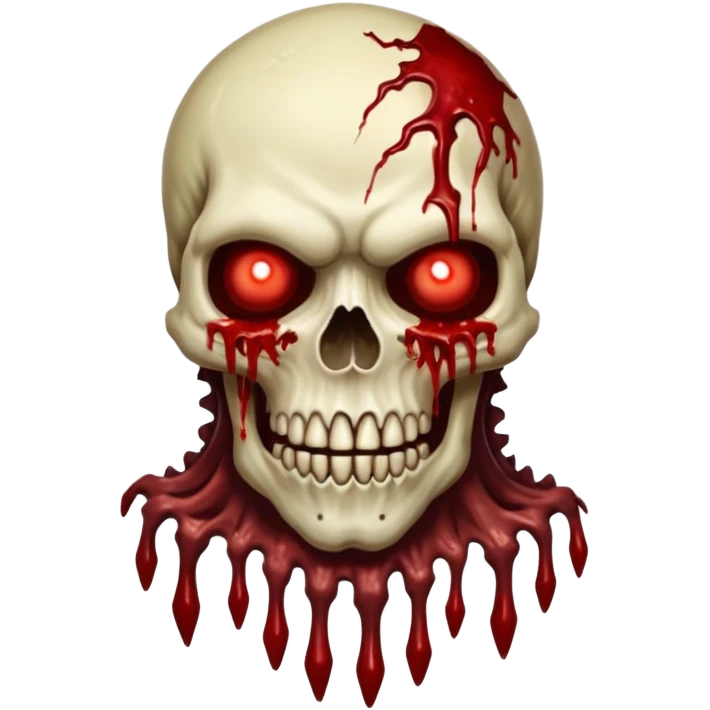A Hideous mutated monster covered in rotton flesh and bloodin the style of your bleeding skull art, full body. Final boss character emoji