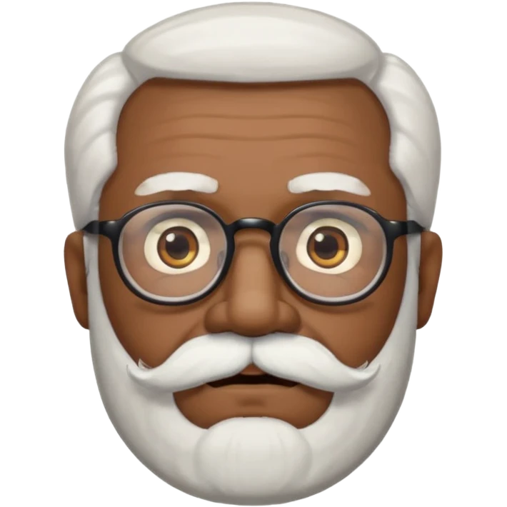 An elderly man emoji with medium-dark skin tone, white hair on the sides, glasses, thick eyebrows, and a white mustache and beard. emoji