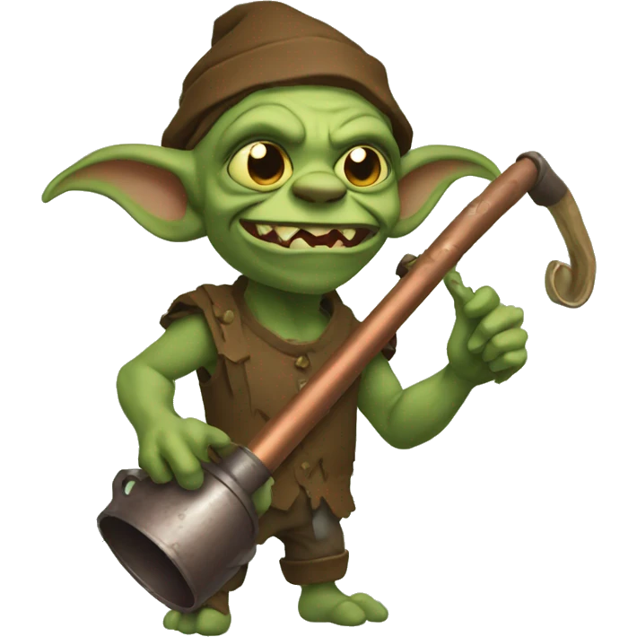 Goblin with head scabs holding copper pipe emoji