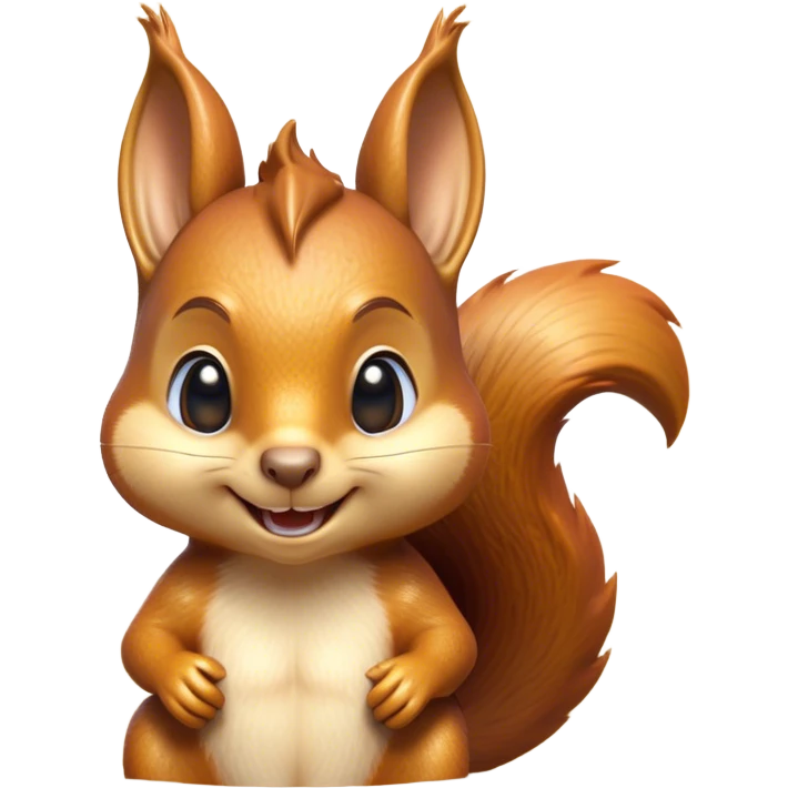 Cinematic Cheeky Squirrel Portrait Emoji, Head cocked to one side with a cheeky smirk and sparkling, impish eyes, featuring a compact, agile form with a luxuriously bushy tail and perky ears, Simplified yet remarkably expressive features, highly detailed, glowing with a playful, golden glow, high shine, mischievous and lively, stylized with an air of woodland naughtiness, soft glowing outline, capturing the essence of a cheeky squirrel that seems poised to leap out of the screen with a fun-loving attitude! emoji