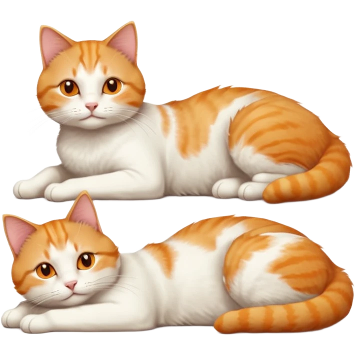 ginger and white cat with orange eyes doing a big extremely long stretch reaching up into the air with arms and legs side by side together straight and overextended whilst lying on its side emoji