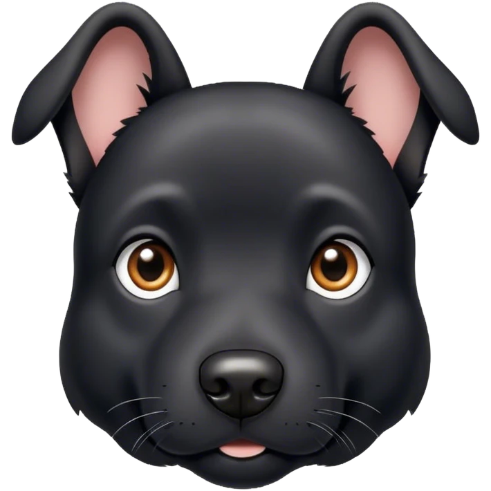 Black dog with small white spot on nose and ears up emoji