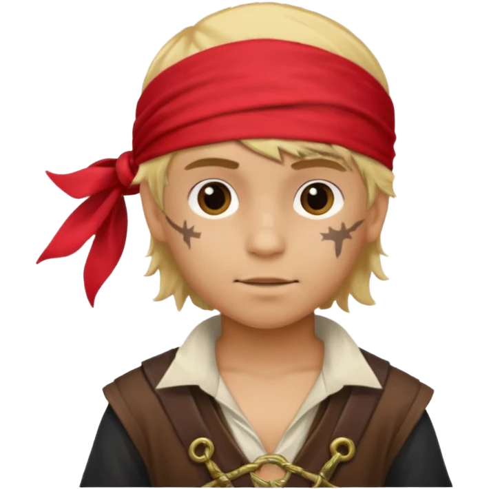 light brown Hispanic boy with blond hair that is dressed as a pirate emoji