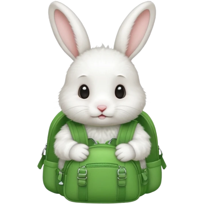 baby white rabbit wear green backpack emoji