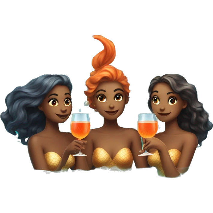 Three beautiful mermaids drinking aperol emoji