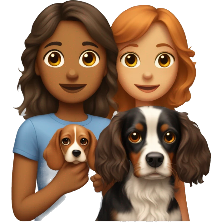 girl with a daschund, cocker spaniel and cavalier king charles emoji