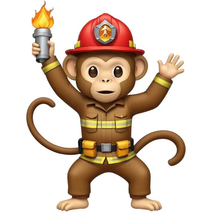 Dabbing monkey with a fireman hat emoji