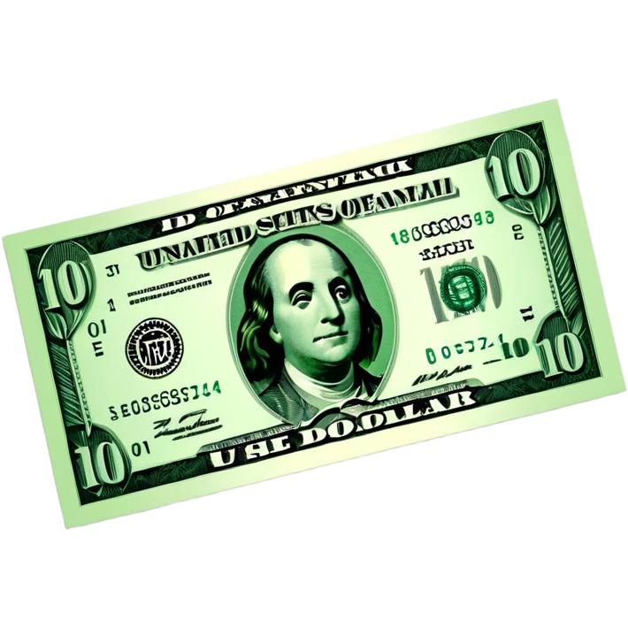 3D realistic US 100 dollar bill sticker, slight perspective, centered, clean cutout, transparent background, no text, no watermark emoji