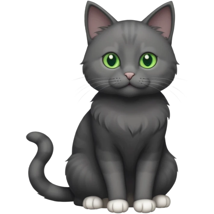 full body solid dark grey cat with green eyes, white paws and white whiskers emoji