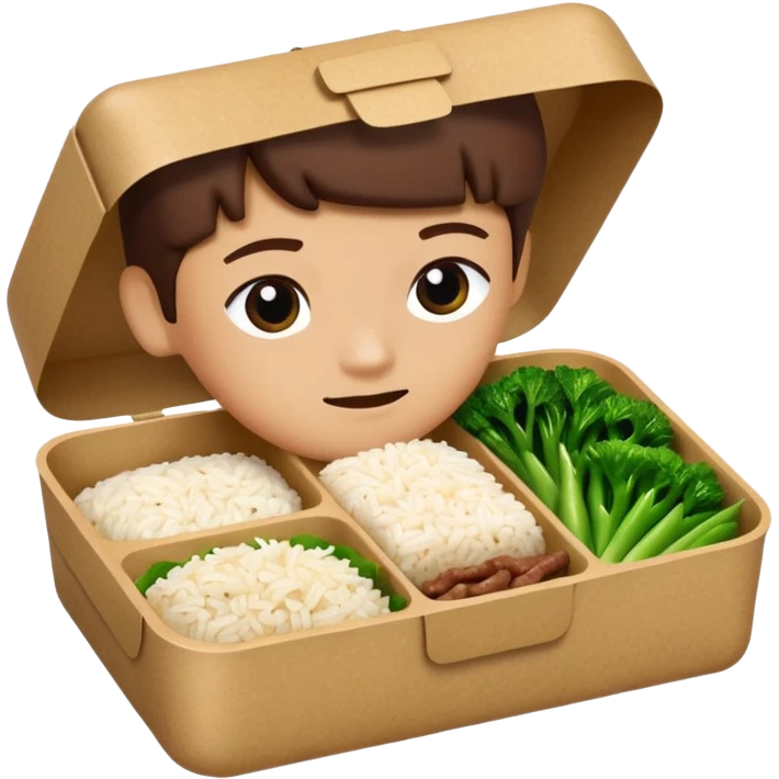 create an emoticon of a retangular lunch box made of kraft paper, with inside rice, beaf and green vegetables in a ordered way, like 3 strips. The lunch box should be the most similar to this real one..

https://i.postimg.cc/FKcHz1tk/Screenshot-2025-11-11-alle-16-06-29.png emoji