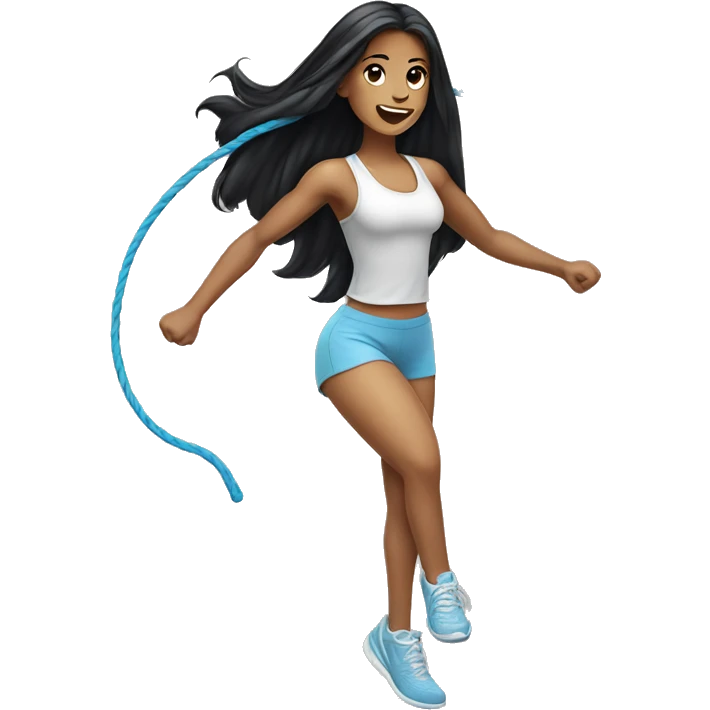 Pale girl with long black hair jumping rope fitness emoji