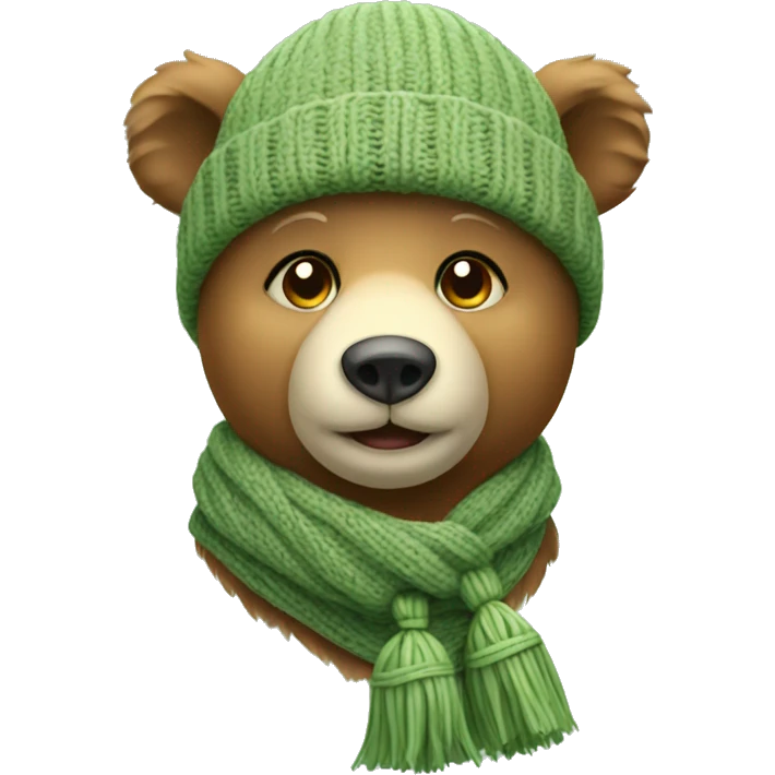 Cute Bear with knitted Sage green hat without scarf emoji
