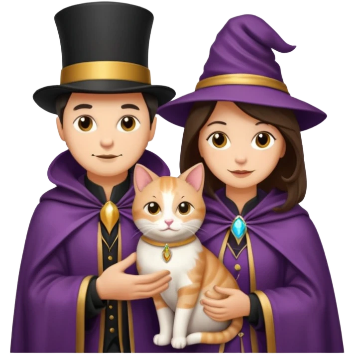 magician couple and their pet cat emoji
