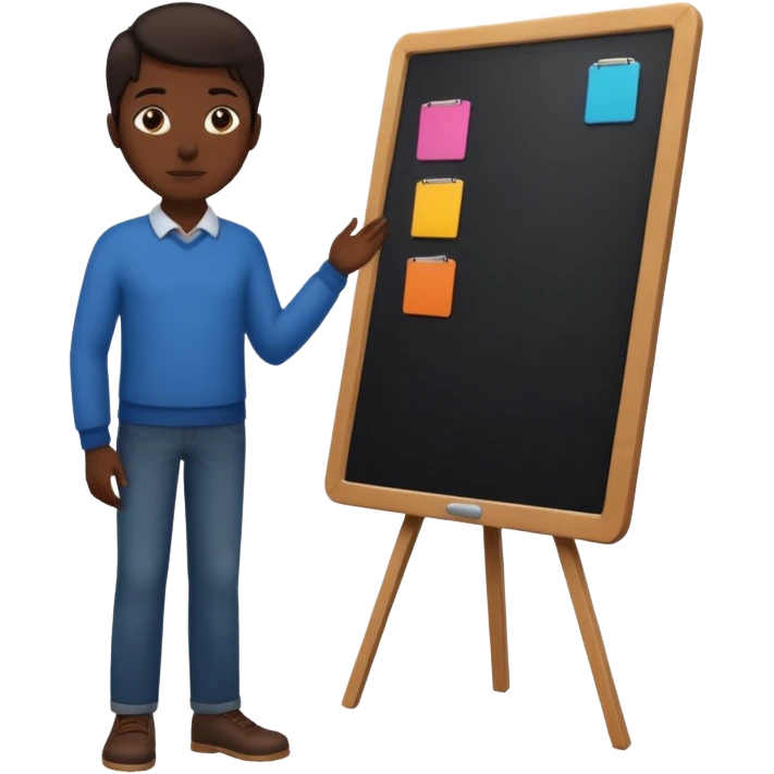 person silhouette standing next to a project board emoji