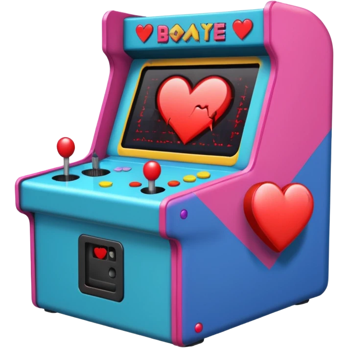 Arcade machine with broken heart on screen emoji