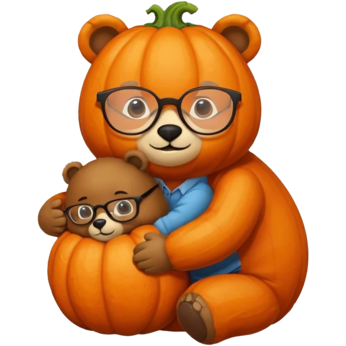 Giant Pumpkin wearing glasses, hugging a smaller bear emoji