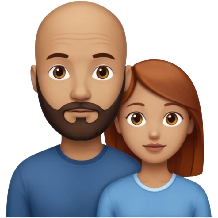 Couple. A bald man with dark brown beard and a girl with light skin. She is a redhead and has dark yellow brown auburn hair. Different skincolor. She has very light skin. emoji