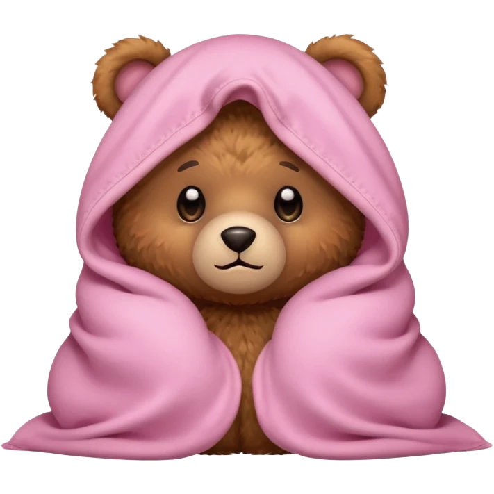 Scared teddy bear hiding under light pink covers emoji