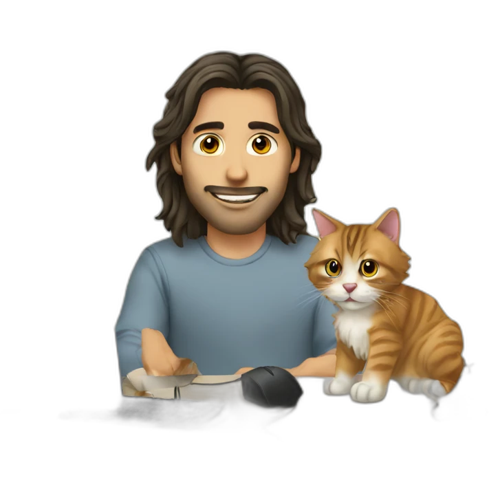guy long hair desk with cats computer emoji