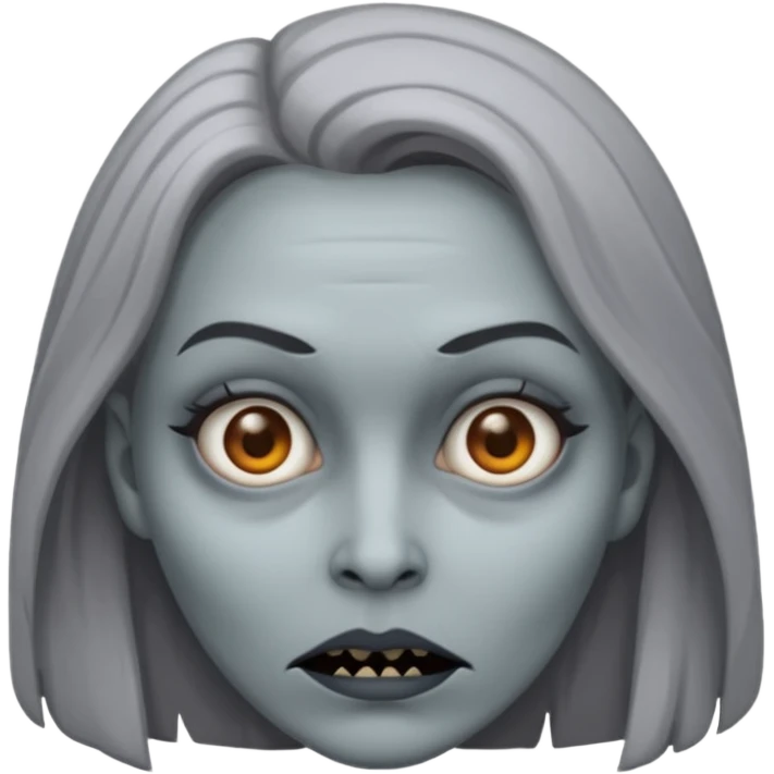 woman with gray skin and a creepy face emoji