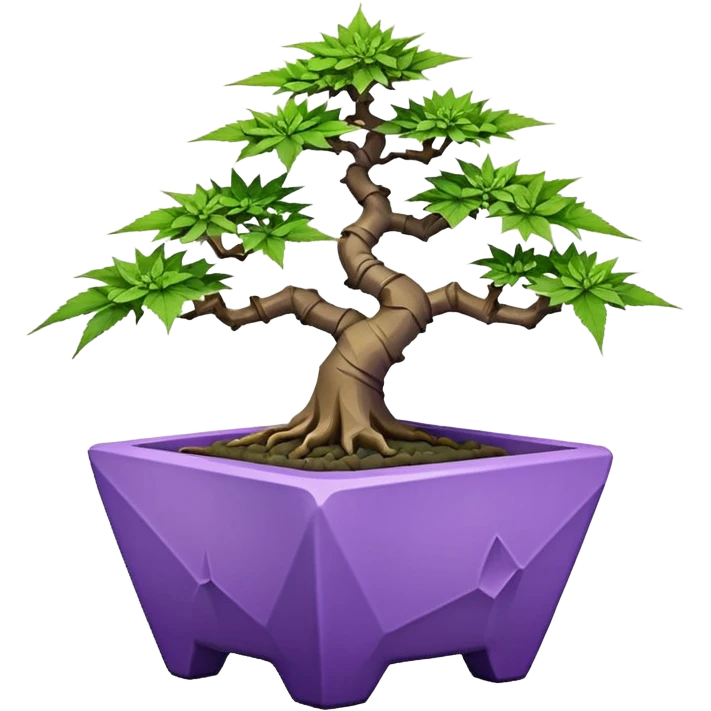  small bonsai pot trident maple purple marijuana with triangular angular faceted asymmetrical original shaped body  emoji