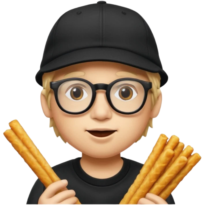 num num eatting hashbrown sticks with a plain black cap and glasses emoji