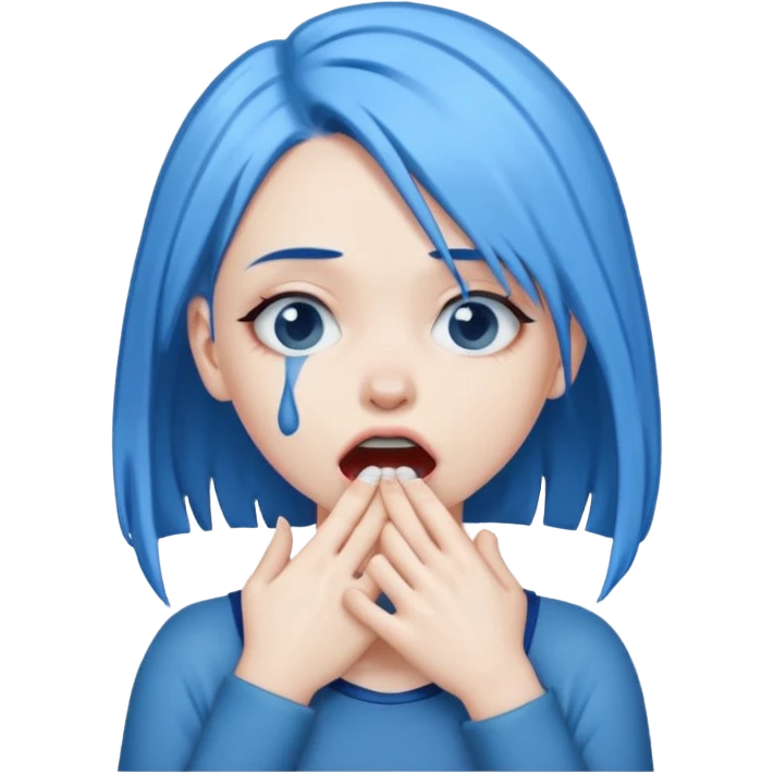 White girl with blue hair, choking herself  ￼ emoji
