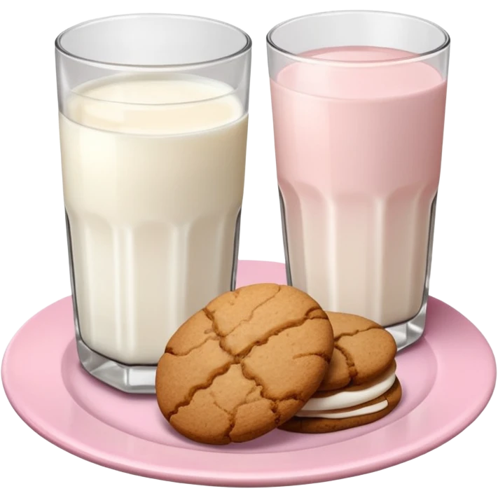 glass of milk, ginger cookies on a pink plate emoji