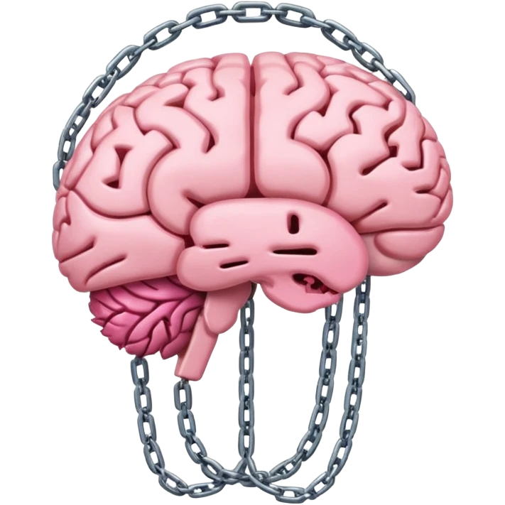 pink brain, chained up by 2 cross section chains, side view emoji