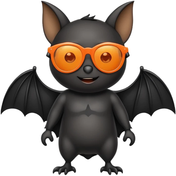 cute black bat with orange sunglasses, full body emoji