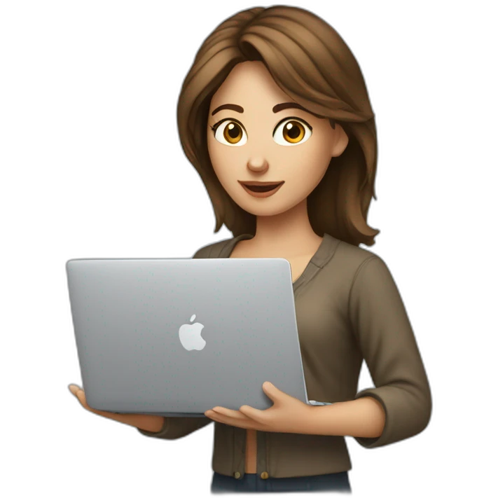 pretty programmer girl with brown hair working with MacBook emoji