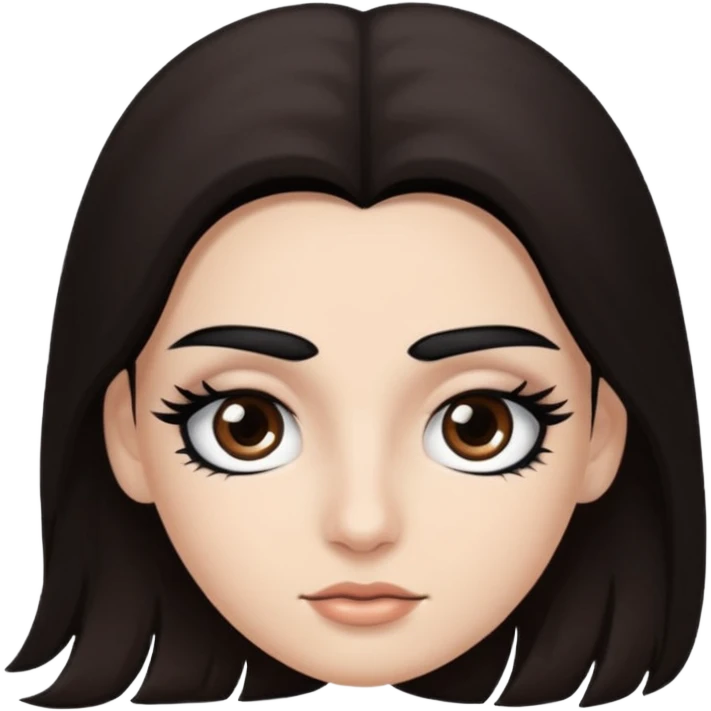 Eye black and big, eyelashes long, eyebrows black, skin white, and so beautiful hair long and brown skin tone white,hair brown and long and some brown long hair long hair emoji