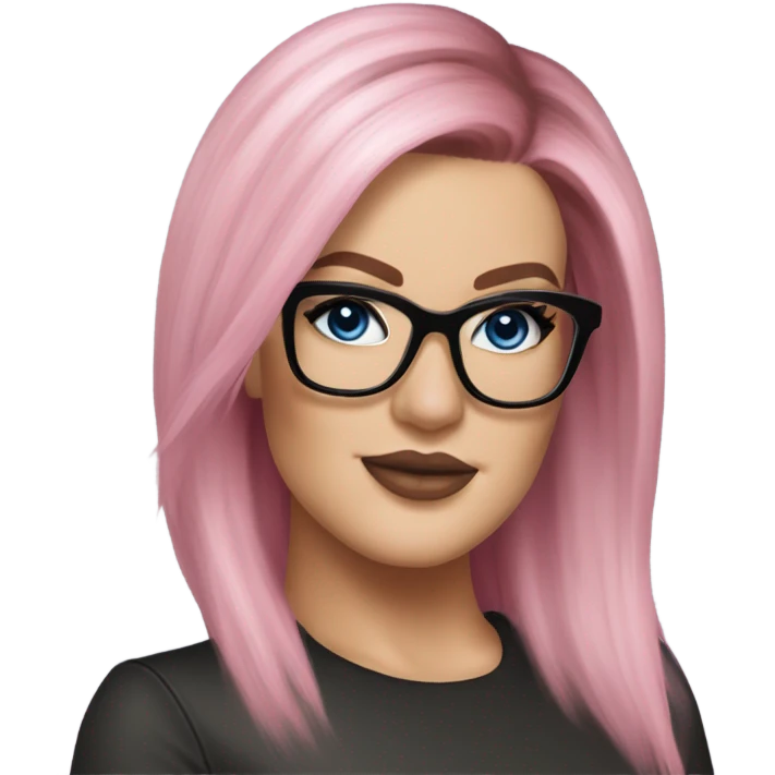 Photo Realistic khloe kardashian stylish pink hair BLUE eyes and glasses elegant  emoji