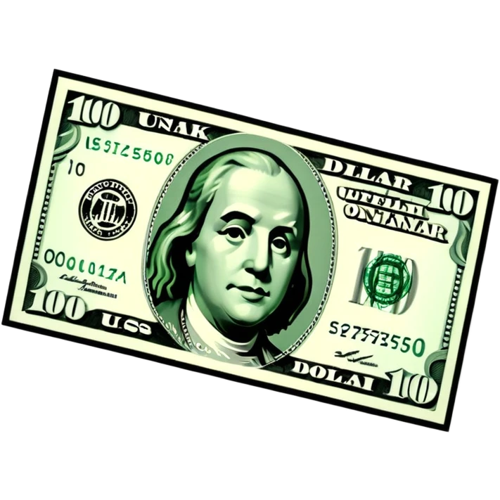 3D realistic US 100 dollar bill sticker, slight perspective, centered, clean cutout, transparent background, no text, no watermark emoji