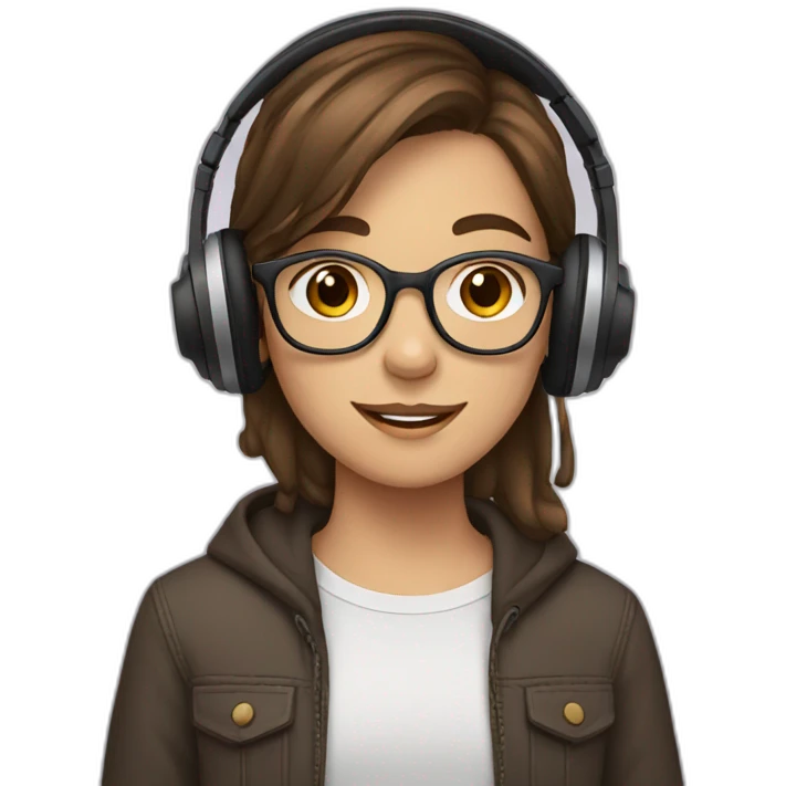 Teenager with brown hair, with square framed glasses and headphones emoji