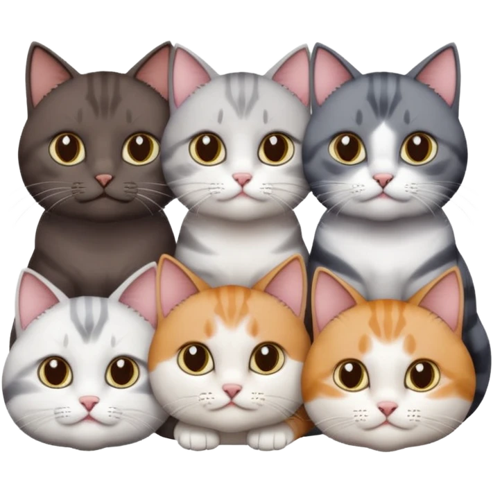 4 different coloured short haired cats including; a dark brown and white cat, and a dark grey and white  emoji