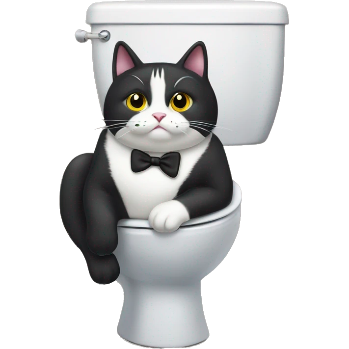 Fat Tuxedo cat on toilet  emoji