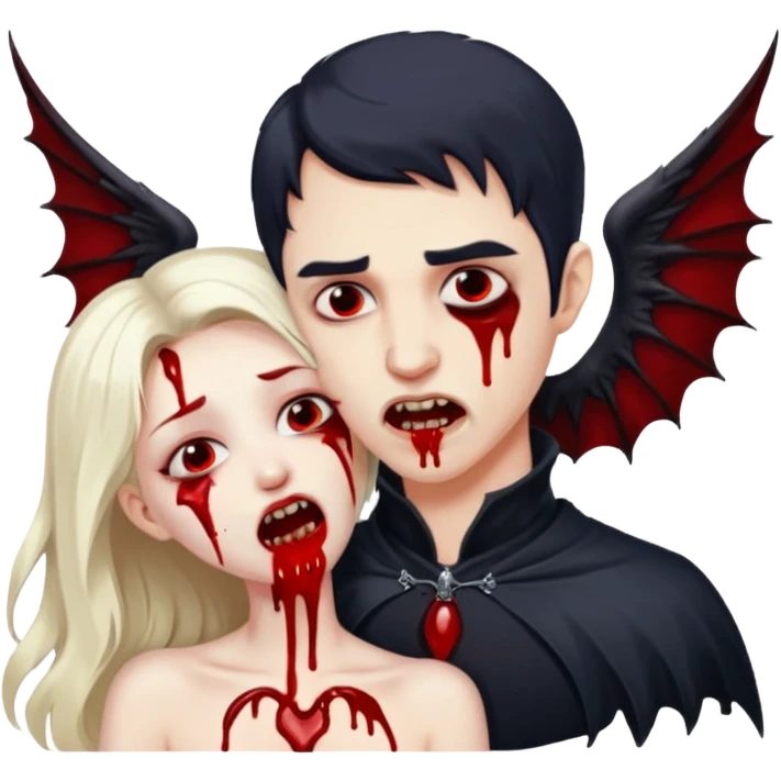 Vampire man biting angel woman's neck emoji