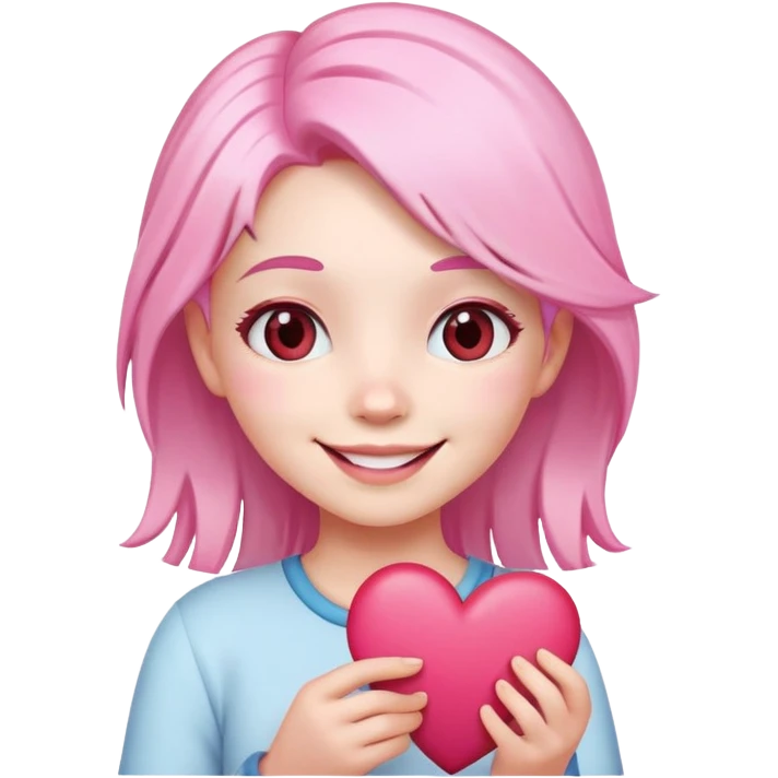 girl with pink and white hair, smiling, holding a heart, emoji style emoji
