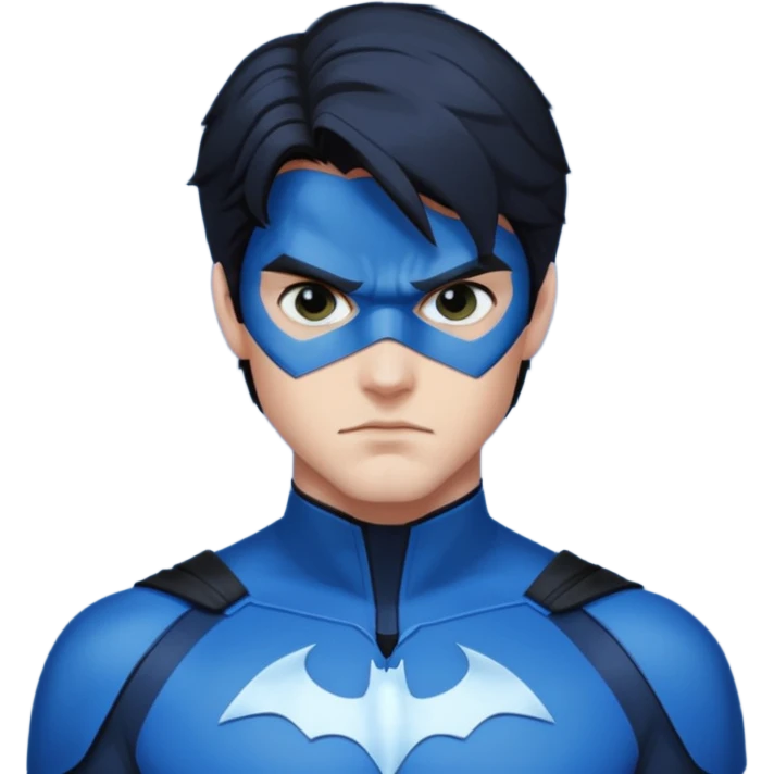 nightwing with white eyes, wearing nightwing uniform, analyzing evidence emoji