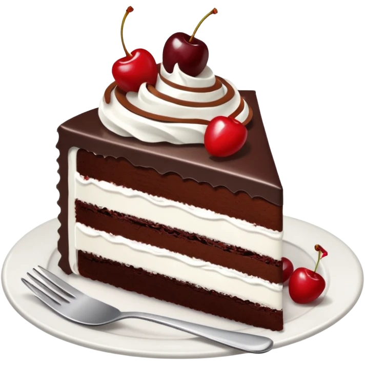 black forest gateau cake slice with fork and plate emoji | AI Emoji ...