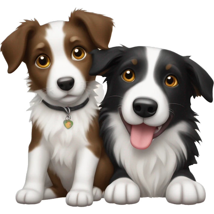 A border collie puppy with a jack russell puppy emoji